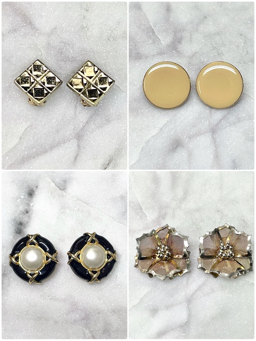 Vintage Signed Gold Tone Clip On Earrings Lot Midcentury BED ART Carolee Bergere